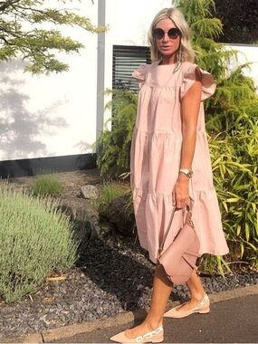 MARIELLE ALMELO 100% Egyptian Cotton Tiered Caro Pink Dress One Size NWT